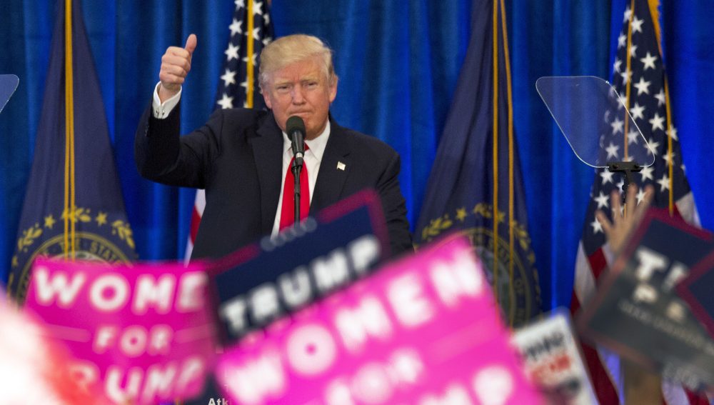 Republican presidential candidate Donald Trump speaks to supporters during a campaign rally Friday in Atkinson, New Hampshire. (Jim Cole/AP)
