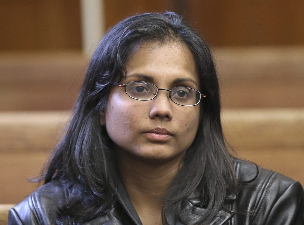 Former state chemist Annie Dookhan sits in Suffolk Superior Court in this 2013 file photo. (David L Ryan/The Boston Globe via AP/Pool)