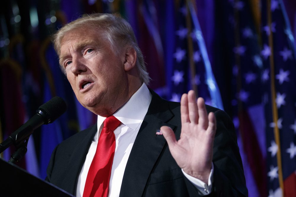 In this Nov. 9 file photo, President-elect Donald Trump speaks during a rally in New York. (Evan Vucci/AP)