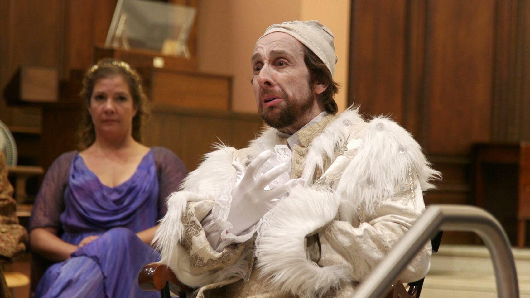 Krista River and David Kravitz in rehearsal for "King Arthur." (Courtesy Poets' Theatre)