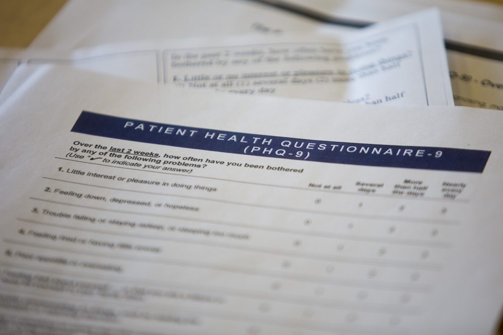 One Massachusetts doctor says she can't rely on her usual questionnaire to check for depression, because so many patients feel "down, depressed or hopeless" following the election. Pictured here, a patient health questionnaire about depression. (Jesse Costa/WBUR)