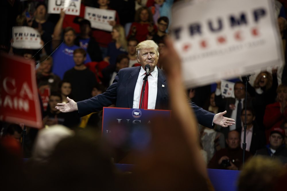 President-elect Donald Trump gestures as he speaks during a "USA Thank You" tour event, Thursday, Dec. 1, 2016, in Cincinnati. (Evan Vucci/AP)