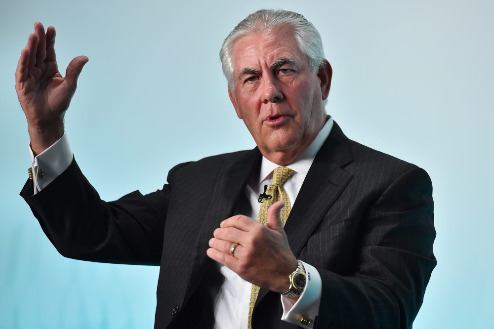 Chairman and CEO of U.S. oil and gas corporation ExxonMobil, Rex Tillerson, speaks during the 2015 Oil and Money conference in central London on Oct. 7, 2015. (Ben Stansall/AFP/Getty Images)