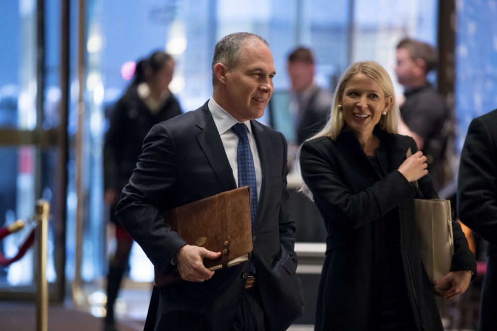Oklahoma Attorney General Scott Pruitt arrives at Trump Tower in New York, Wednesday, Dec. 7, 2016. (Andrew Harnik/AP)