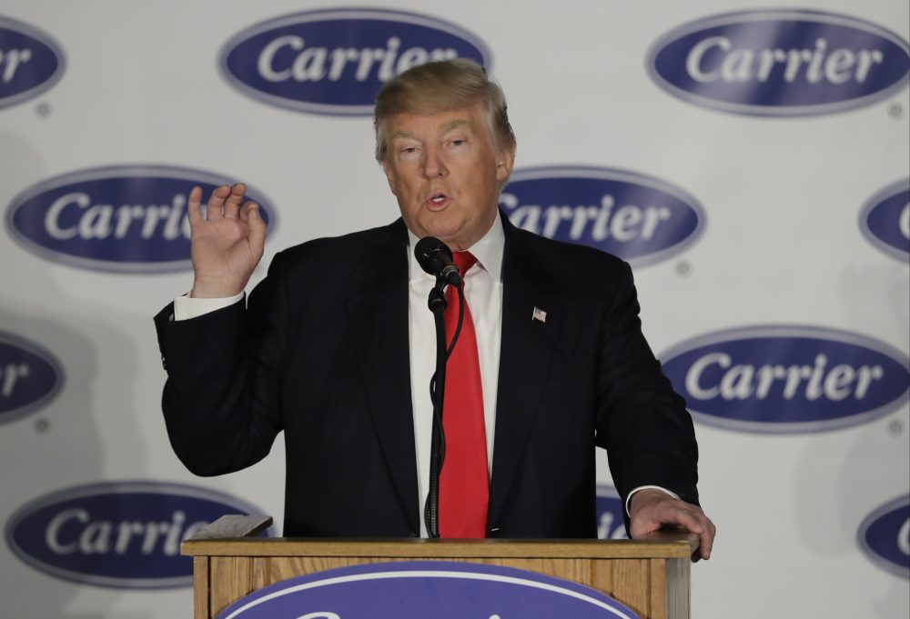President-elect Donald Trump speaks at Carrier Corp. on Thursday, Dec. 1, 2016, in Indianapolis. (Darron Cummings/AP)