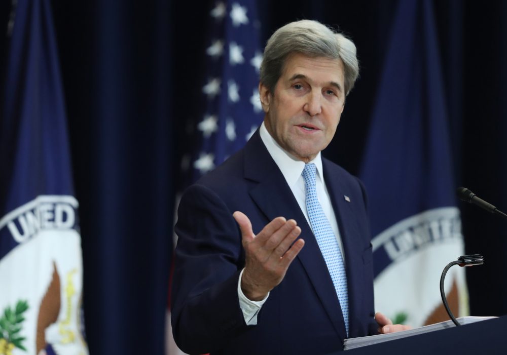 Secretary of State John Kerry speaks about Israeli-Palestinian policy, Wednesday, Dec. 28, 2016, at the State Department in Washington. (Andrew Harnik/AP)