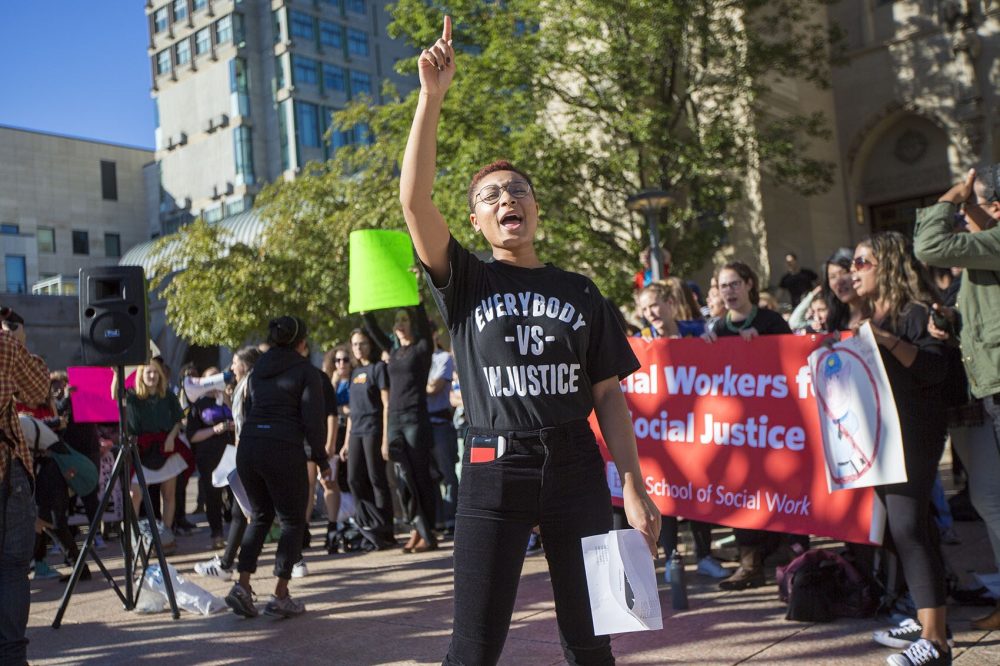 We look back on the year 2016 in civil rights. Pictured here: Boston University students protest on campus. (Jesse Costa/WBUR)