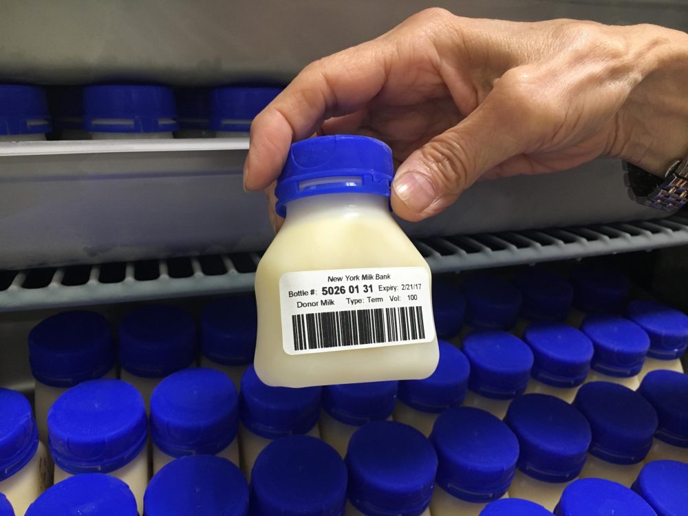 A 100 ml bottle of pasteurized, donated breast milk at the new non-profit milk bank in Hastings-on-Hudson, NY. These cost $15 each. (Karen Shakerdge/Side Effects Public Media)