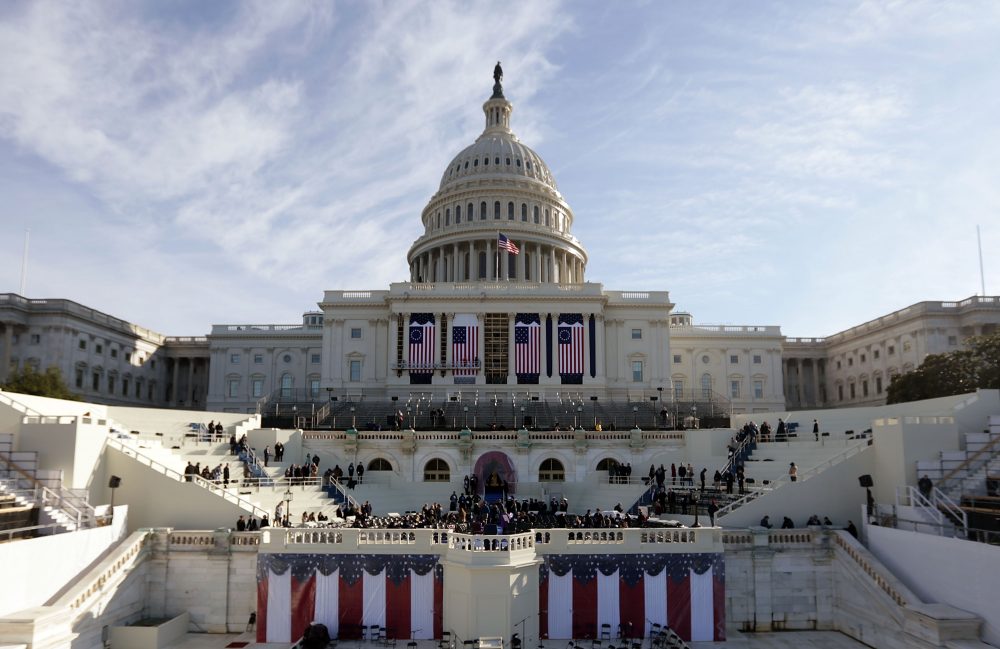 The west front of the U.S. Capitol is decorated during the dress rehearsal for the Inauguration, Sunday, Jan. 14, 2017 in front of the U.S. Capitol in Washington. (Alex Wong/Getty Images)