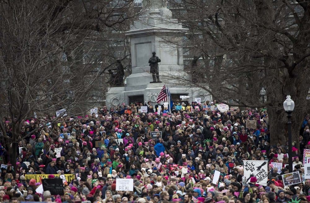 Demonstrators fill the Boston Common. (Jeese Costa/WBUR)