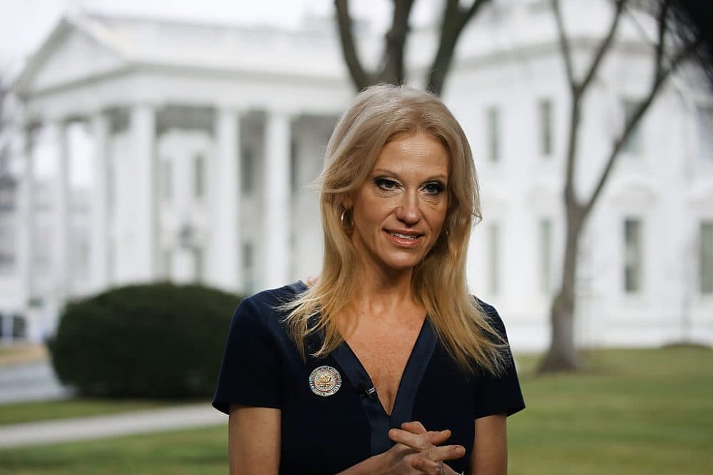 Counselor to the president Kellyanne Conway prepares to appear on "Meet The Press," from the north lawn at the White House, Jan. 22, 2017 in Washington. (Mark Wilson/Getty Images)