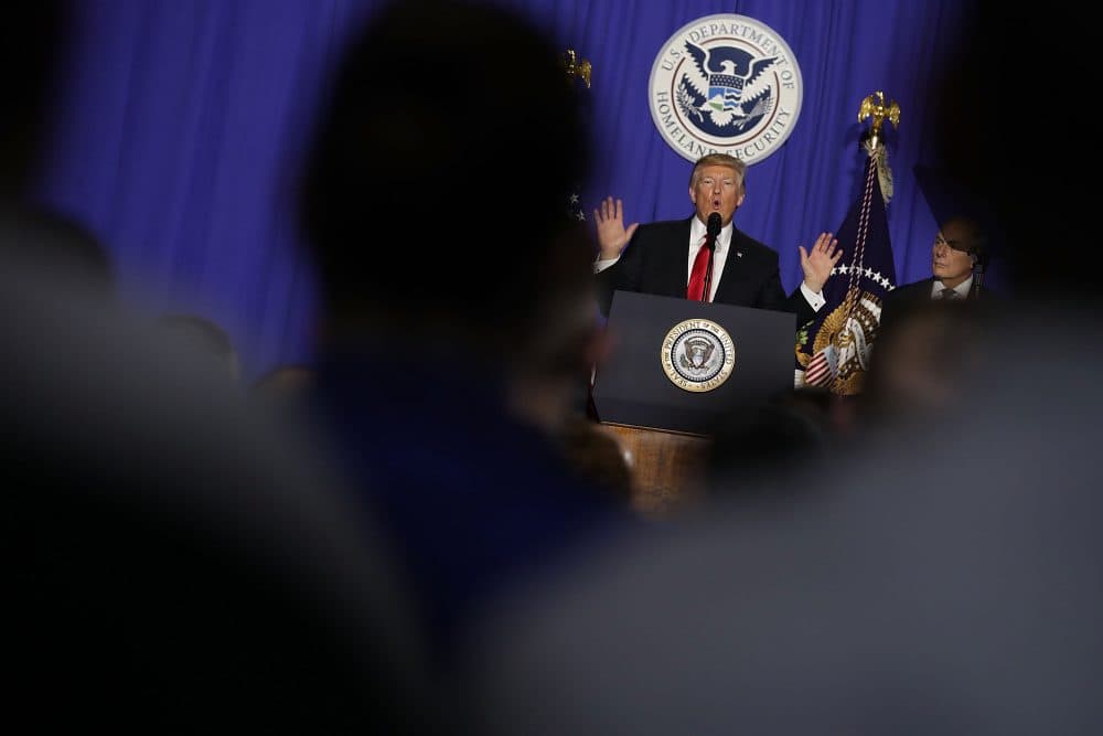 President Donald Trump delivers remarks during a visit to the Department of Homeland Security on Jan. 25, 2017 in Washington. (Chip Somodevilla/Getty Images)