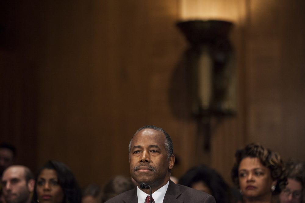 Housing and Urban Development Secretary-designate Ben Carson testifies on Capitol Hill Thursday. (Zach Gibson/AP)