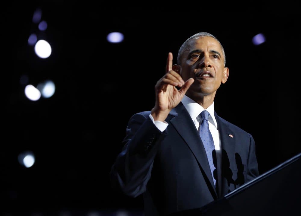 President Obama speaks during his farewell address Tuesday night in Chicago. (Pablo Martinez Monsivais/AP)