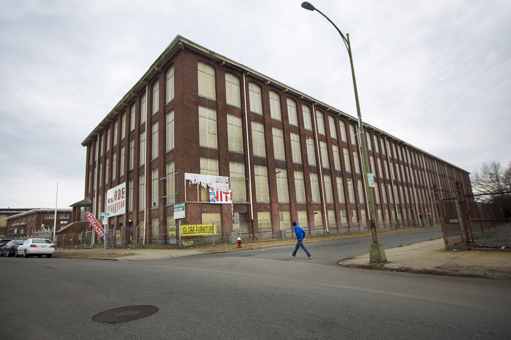 On March 6, 2007, agents raided the Michael Bianco Inc. plant in New Bedford, which at the time was housed in this building. The owner and several managers were arrested, and 361 workers were detained. (Jesse Costa/WBUR)