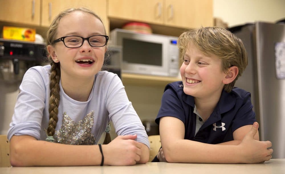 Lila DeLuca, of Rockport, and Sam Brock, of Concord, contestants on this season’s "Master Chef Junior." (Robin Lubbock/WBUR)