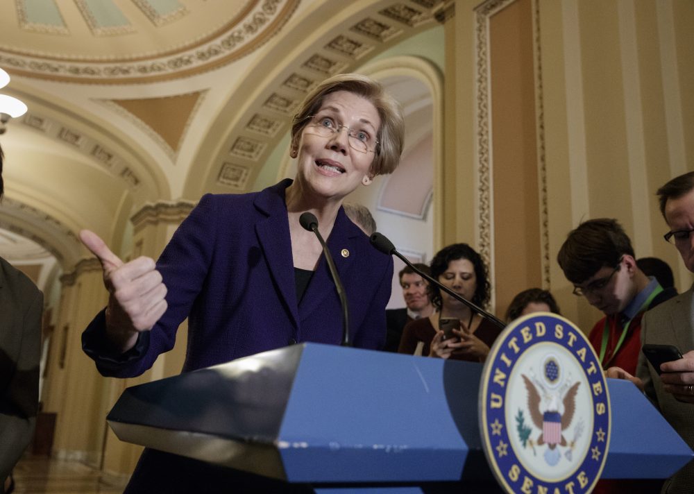 Sen. Elizabeth Warren speaks with reporters as Democrats criticize the Republican health care plan, at the Capitol in Washington on Tuesday. (J. Scott Applewhite/AP)