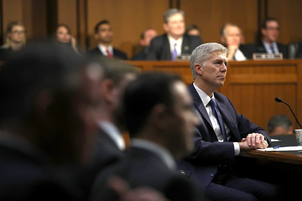 Judge Neil Gorsuch looks on during the first day of his Supreme Court confirmation hearing before the Senate Judiciary Committee in the Hart Senate Office Building on Capitol Hill March 20, 2017 in Washington.
(Justin Sullivan/Getty Images)
