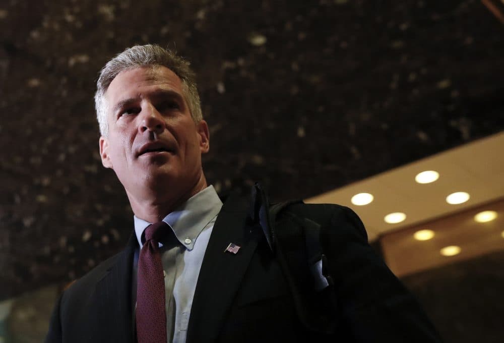Former Massachusetts Sen. Scott Brown talks with media at Trump Tower on Nov. 21, 2016. (Carolyn Kaster/AP)