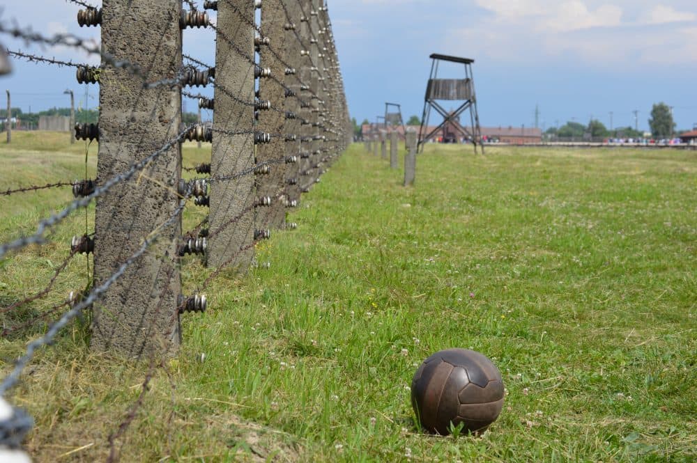 Kevin Simpson chronicles the history of soccer, survival and resistance during the Holocaust in his book "Soccer Under the Swastika." Above is a photo he took at the Auschwitz concentration camp. (Courtesy of Kevin Simpson)