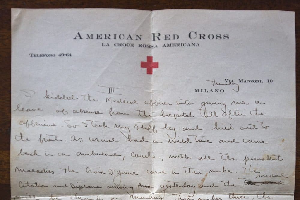 A portion of a letter written by Ernest Hemingway to Frances Coates in 1918. (Jesse Costa/WBUR)