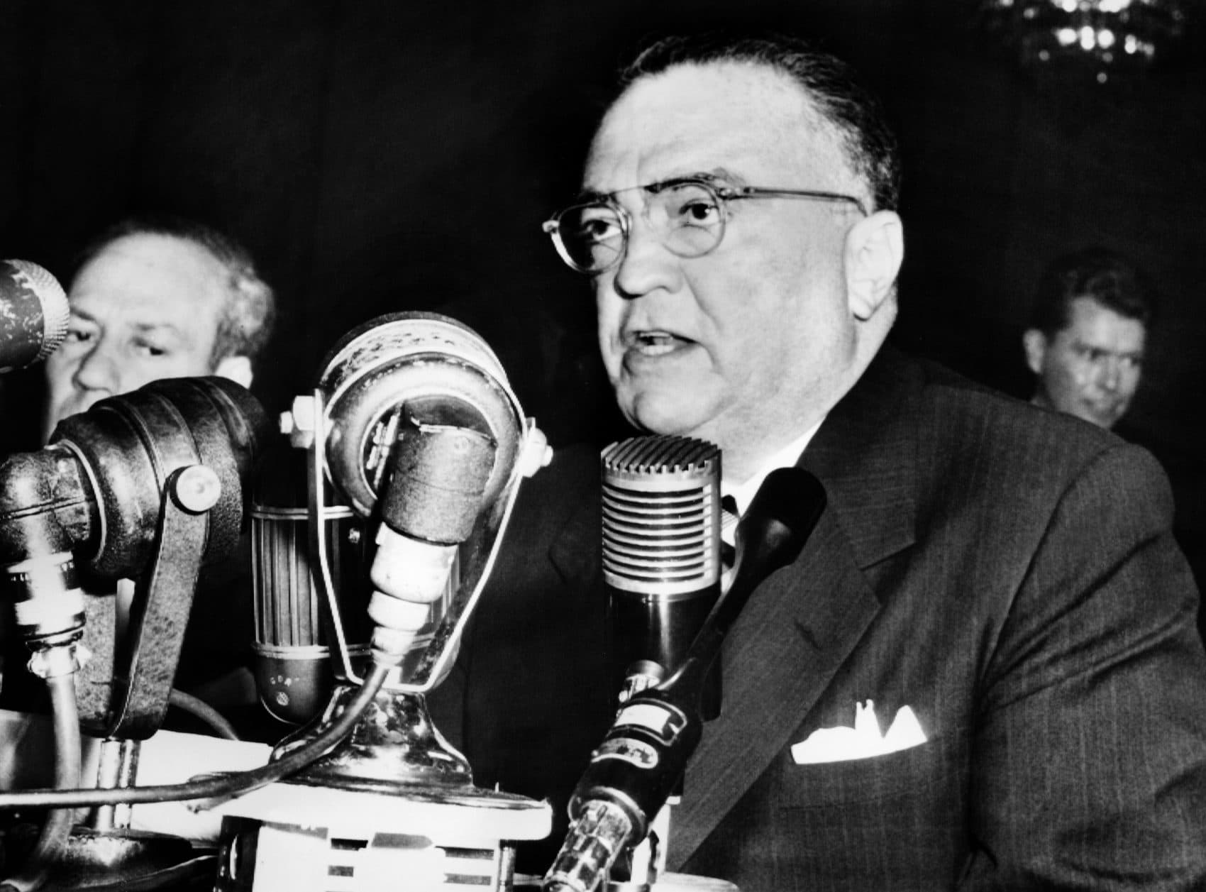 J. Edgar Hoover, director of the Federal Bureau of Investigation, gives a speech during testimony before a Senate committee in 1953 in Washington, D.C. (Bob Mulligan/AFP/Getty Images)