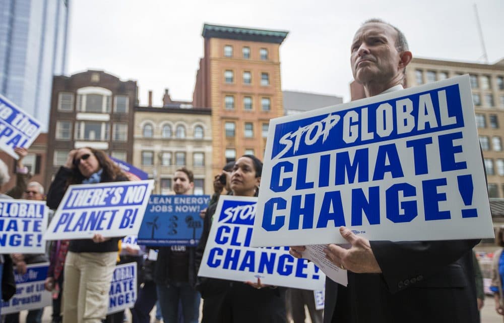 A group of about 50 workers from the Environmental Protection Agency in Boston and other supporters gathered at the Boston Common for a protest on May 24, 2017 . (Jesse Costa/WBUR)