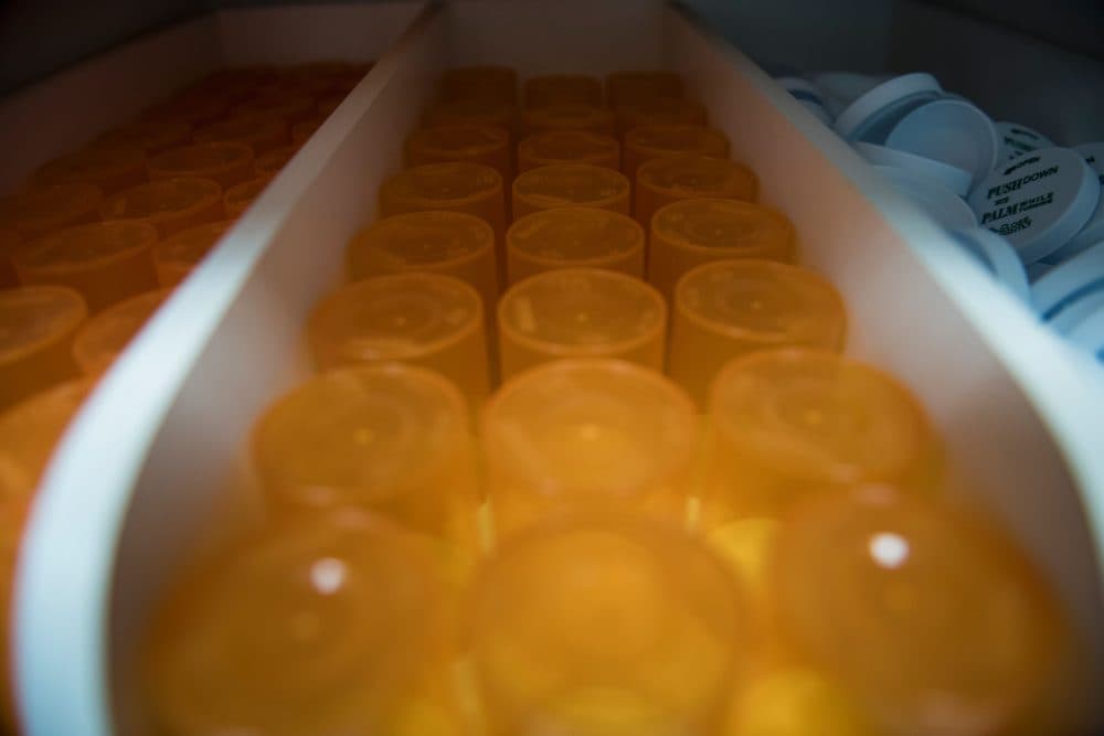 Empty bottles for prescription drugs at a pharmacy in Blacksville, W.Va. (Brendan Smialowski/AFP/Getty Images)