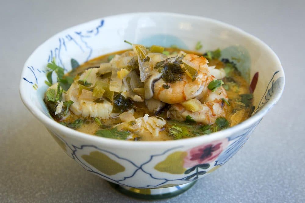 Kathy's Southeast Asian-style fish soup. (Robin Lubbock/WBUR)