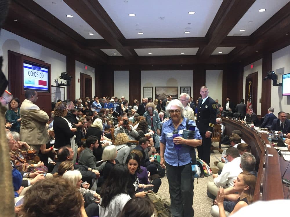 Bills that would limit the state's role in federal law enforcement drew a large crowd to the State House for an uncommon Friday hearing. (Colin A. Young/State House News Service)