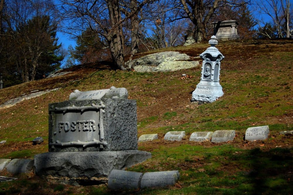 The grave of "hero" Bertie Wasley at Medford’s Oak Grove Cemetery. (Greg Cook/WBUR)