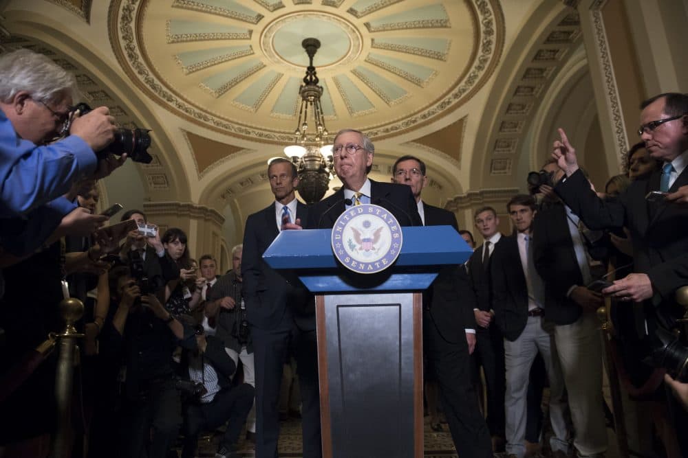 U.S. Senate Majority Leader Mitch McConnell (R-Ky.) speaks about the Senate Republican's health care bill at the US Capitol in Washington, June 27, 2017.
(Saul Loeb/AFP/Getty Images)