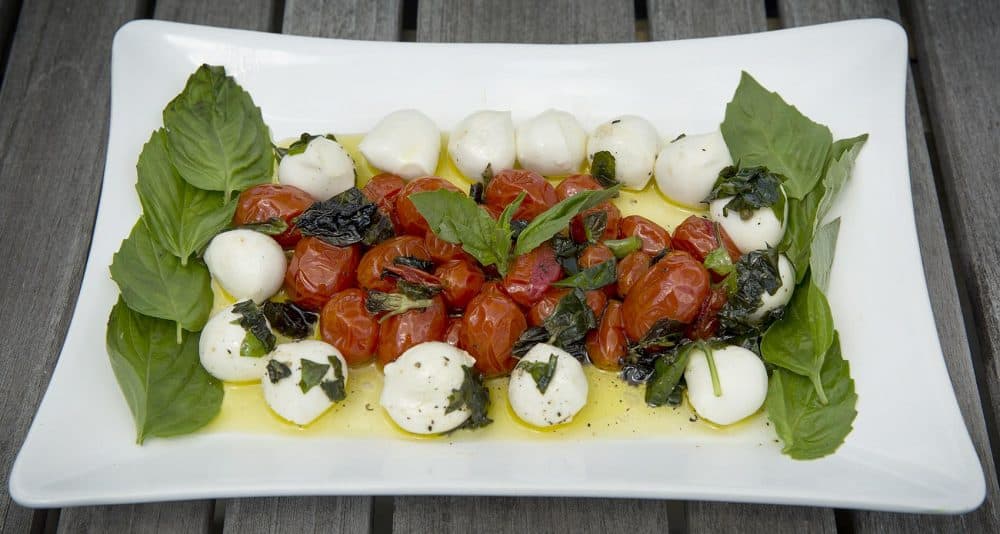 Kathy's roasted cherry tomato and basil caprese salad. (Robin Lubbock/WBUR)