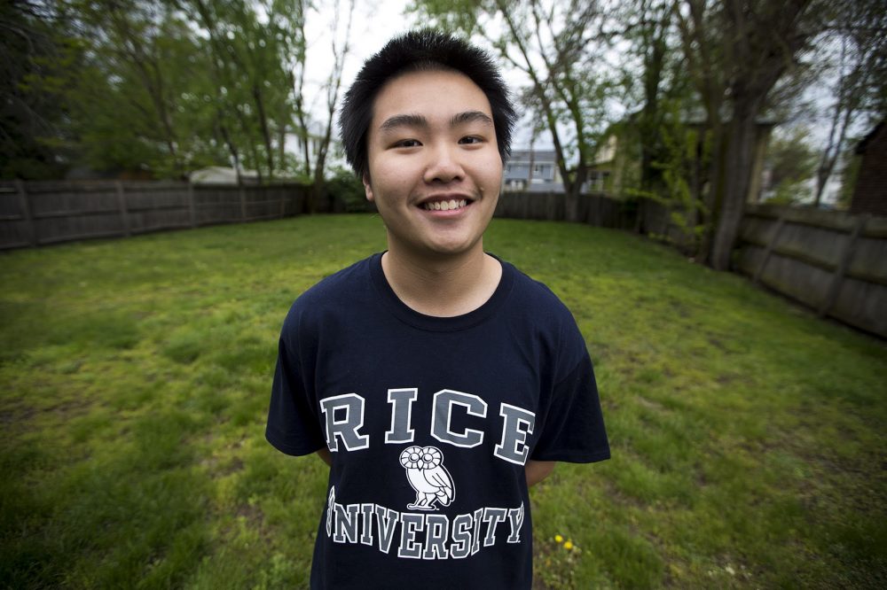 Roger Wang is a high-achieving low-income student. He just graduated from high school and has a scholarship at Rice University. (Jesse Costa/WBUR)