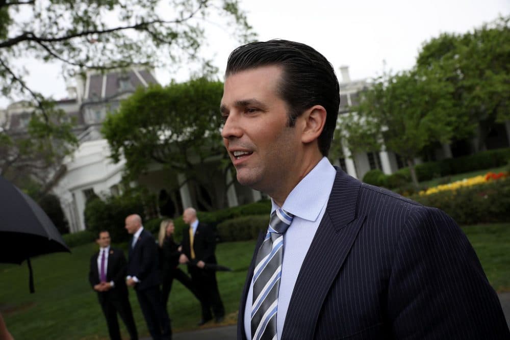 Donald Trump Jr. talks with reporters during the 139th Easter Egg Roll on the South Lawn of the White House April 17, 2017 in Washington. (Win McNamee/Getty Images)