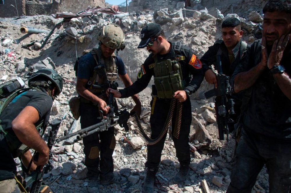 Members of the Iraqi forces are seen in the Old City of Mosul on July 10, 2017, during the offensive to retake the embattled city from Islamic State (IS) group fighters. (Fadel Senna/AFP/Getty Images)