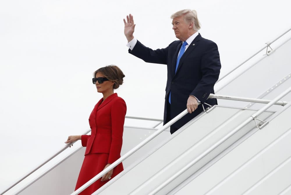 U.S. President Donald Trump and first lady Melania arrive on Air Force One at Orly Airport in Paris, Thursday, July 13, 2017. The president and first lady will attend the Bastille Day parade on the Champs Elysees avenue in Paris Friday, July 14. (Carolyn Kaster/AP)