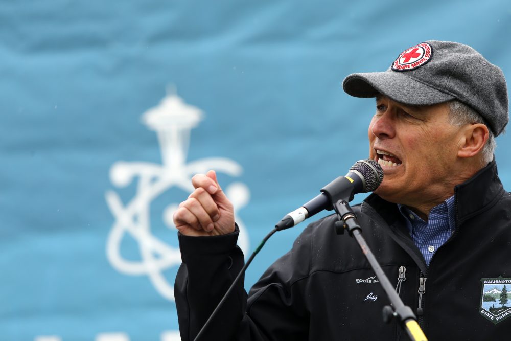 Washington state Gov. Jay Inslee speaks at a rally during the March for Science at Cal Anderson Park on April 22, 2017 in Seattle. Participants were advocating for science that upholds the common good and for political leaders and policy makers to enact evidence-based policies in the public interest. (Karen Ducey/Getty Images)