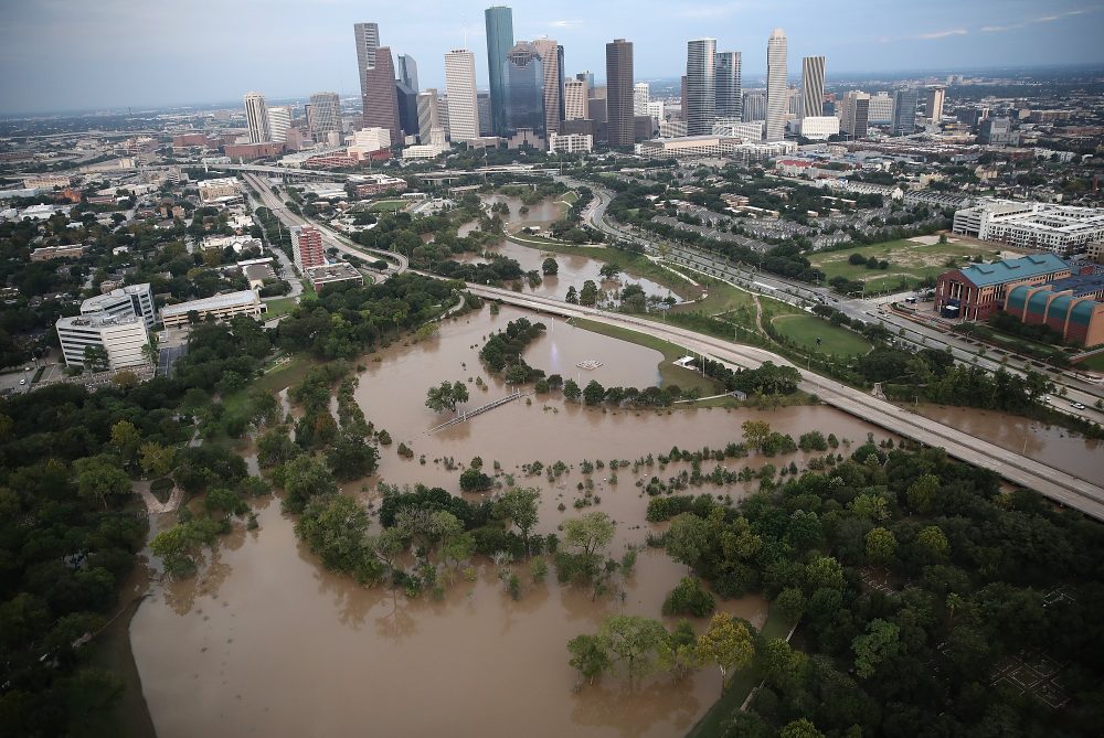 Flooding continues to be shown near downtown Houston following Hurricane Harvey on Aug. 30, 2017 in Houston. (Win McNamee/Getty Images)