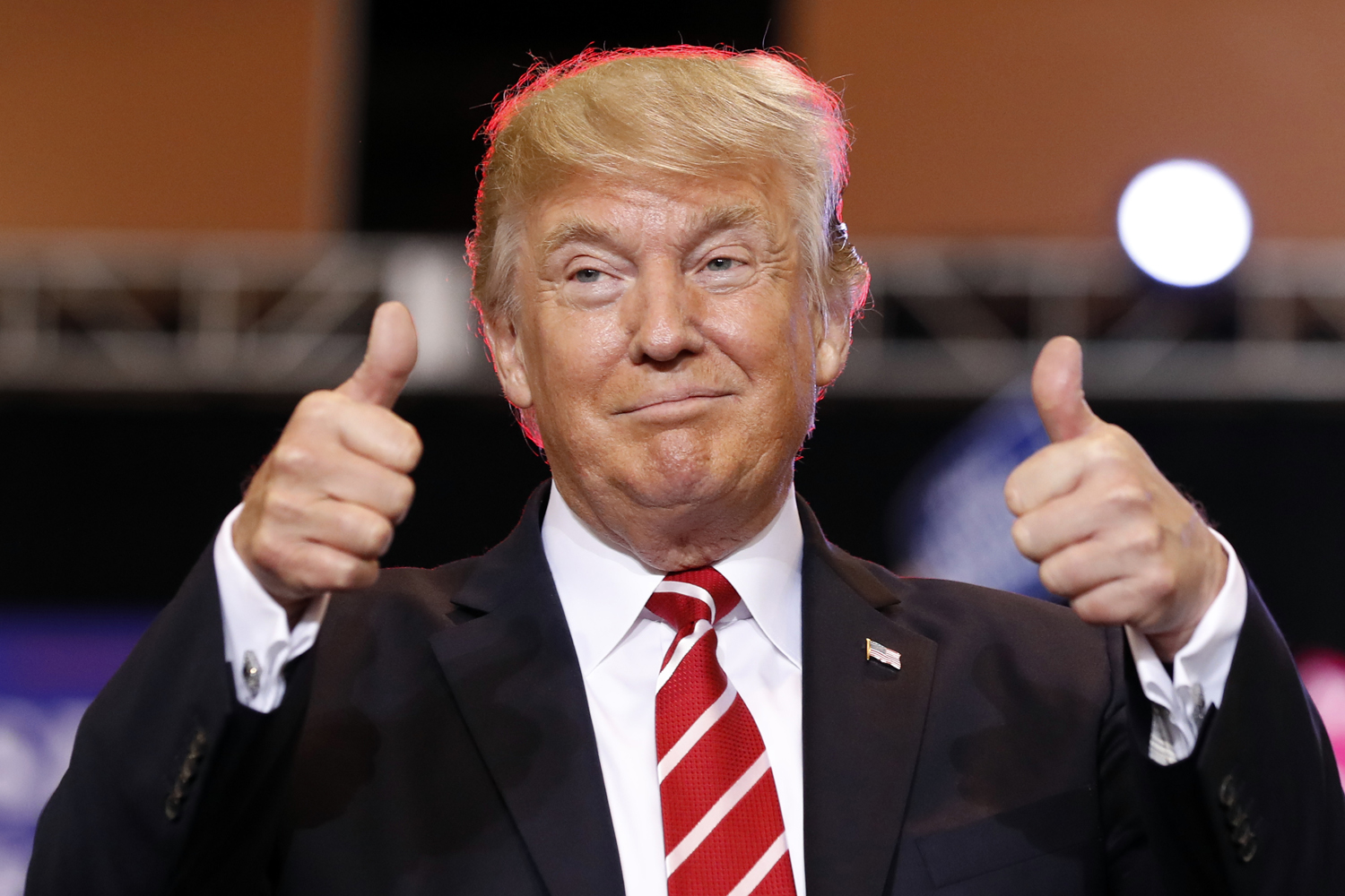 President Donald Trump reacts before speaking at a rally at the Phoenix Convention Center on Tuesday, Aug. 22, 2017. (Alex Brandon/AP)