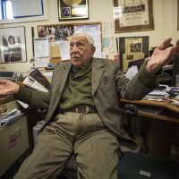 Fred Taylor in his office in Allston. (Jesse Costa/WBUR)