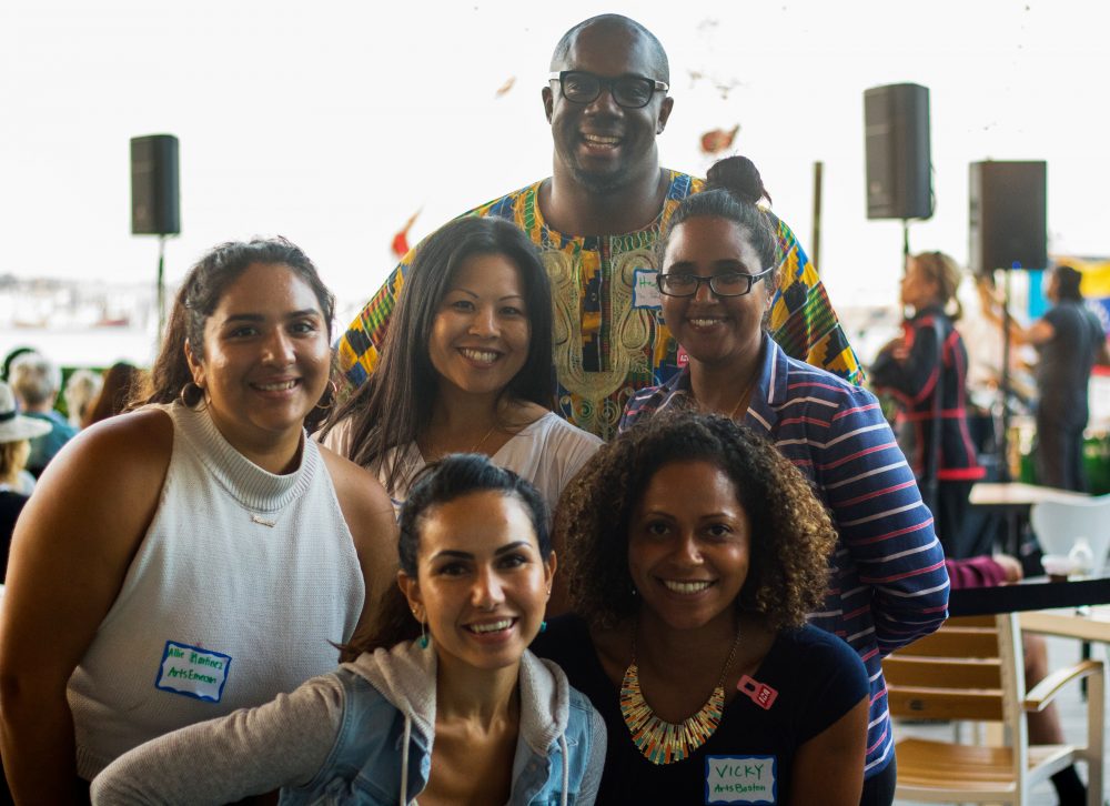 A group of arts administrators at the ICA networking event. Mass. Cultural Council's Carmen Cadran and ArtsBoston's Victoria George stand in the front. (Courtesy of ArtsBoston)