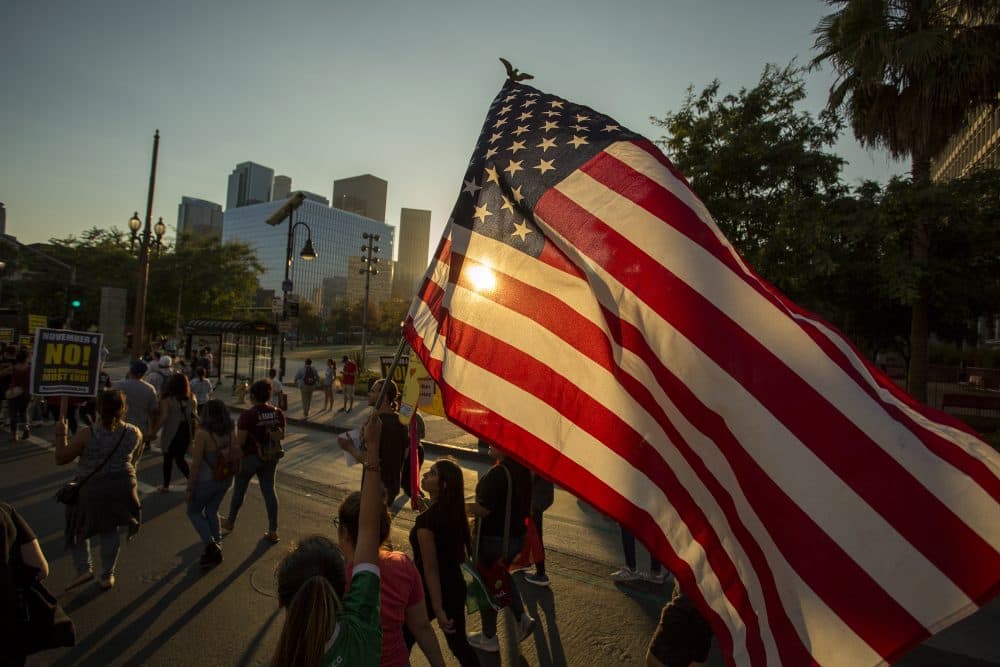 Immigrants and supporters rally and march in opposition to the President Trump order to end DACA, on Sept. 5, 2017 in Los Angeles. (David McNew/Getty Images)