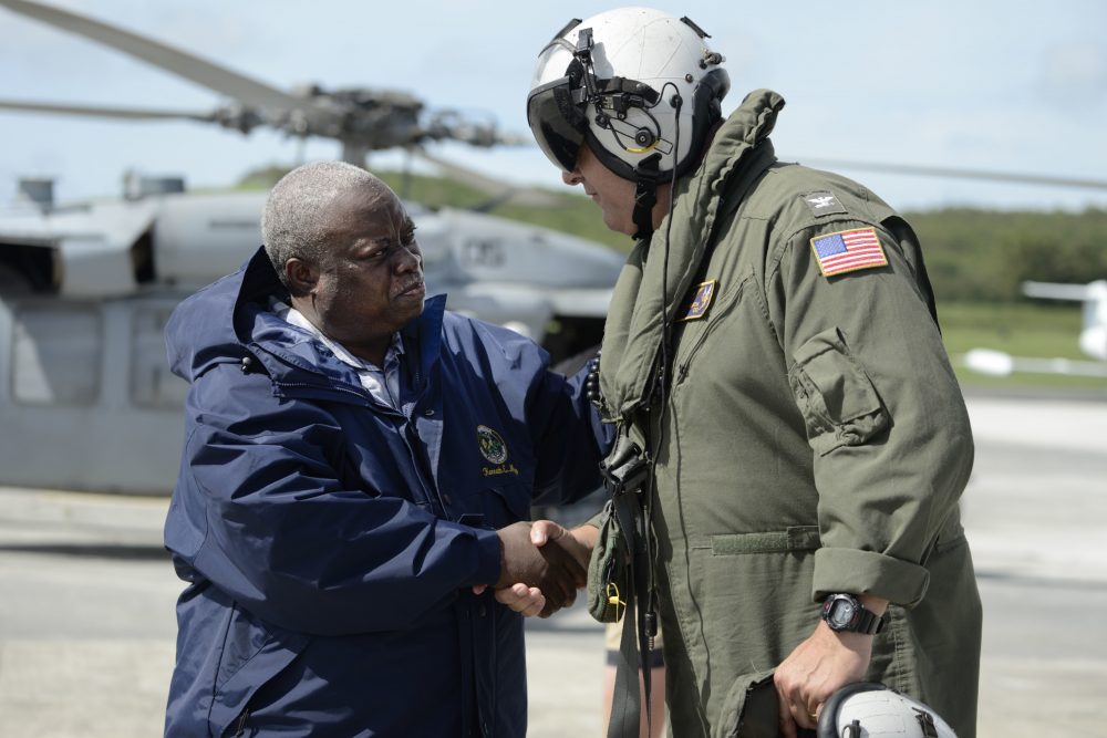 U.S. Virgin Islands Gov. Kenneth Mapp arrives at the Charles F. Blair National Guard Hangar after flying over St. Thomas, one of the islands hit by Hurricane Irma in St. Croix, Friday, Sept. 8, 2017. (Carlos Giusti/AP)