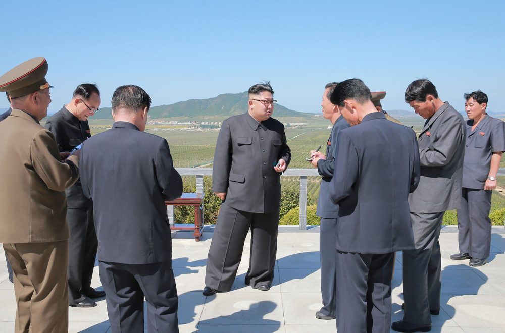This undated picture released from North Korea's official Korean Central News Agency (KCNA) on Sept. 21, 2017, shows North Korean leader Kim Jong Un while visiting South Hwanghae Province. (STR/AFP/Getty Images)