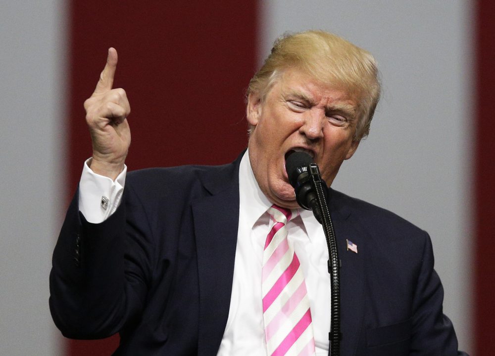 In this Sept. 22, 2017 photo, President Trump speaks at a campaign rally in support of Sen. Luther Strange, in Huntsville, Ala. (Brynn Anderson/AP)