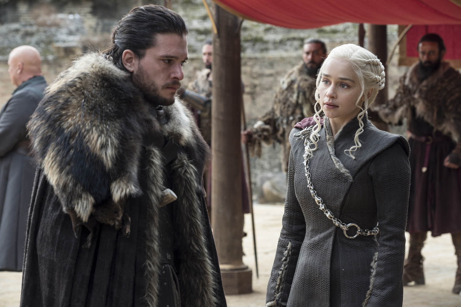 Kit Harington, left, and Emilia Clarke on the season seven finale of "Game of Thrones."  (Macall B. Polay/HBO)