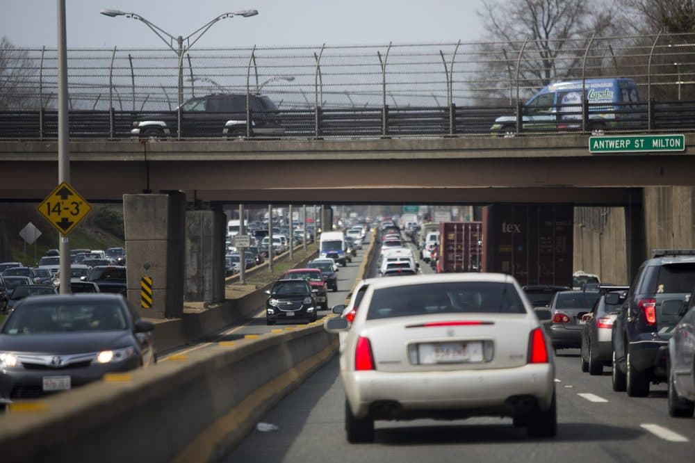 Gridlock on the Southeast Expressway in Milton. (Jesse Costa/WBUR)
