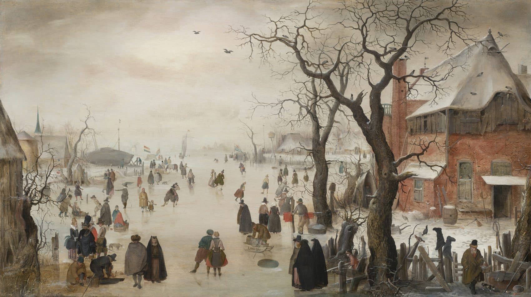 MFA Doubles Collection Of 17th Century Dutch And Flemish Paintings With   05. Winter Landscape Near A Village Hendrick Avercamp 