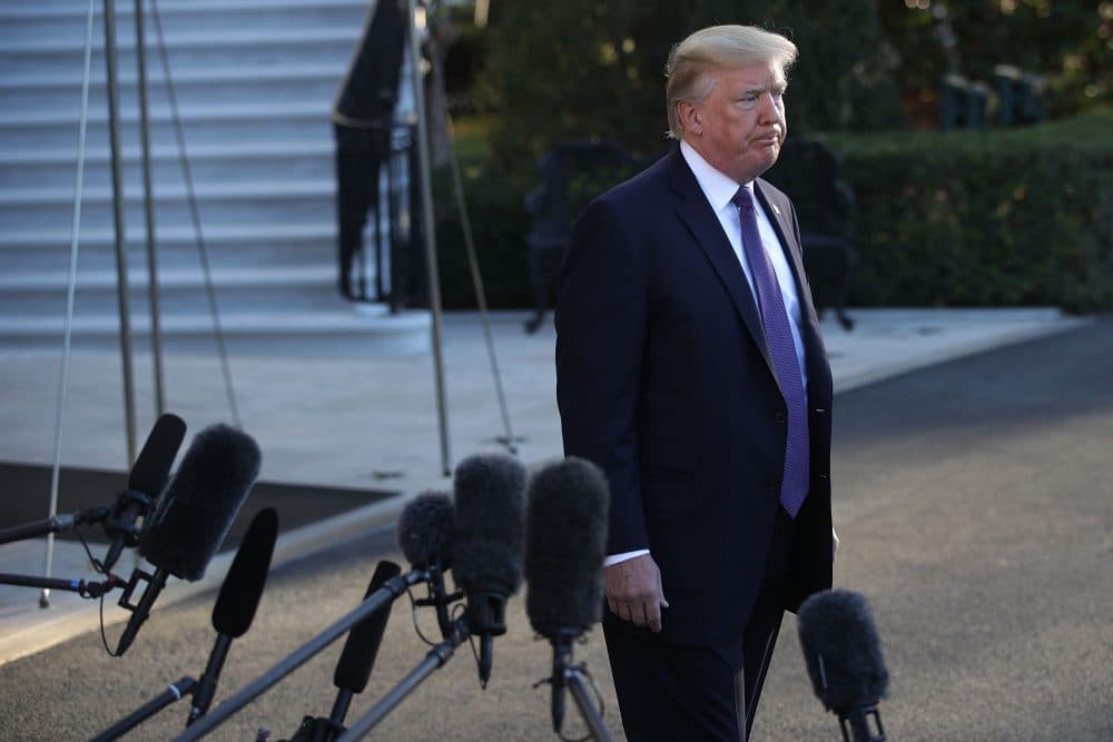 President Trump leaves after he spoke to members of the media prior to his departure from the South Lawn of the White House Oct. 4, 2017. The President is heading to Las Vegas in the aftermath of the mass shooting. (Alex Wong/Getty Images)